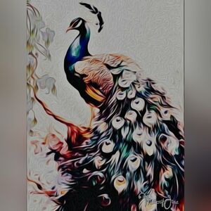 "Ten Years of Indigo" – Abstract Peacock Art by Mallory Jane 24"x18" Signed